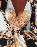floral print v neck long sleeve maxi dress
