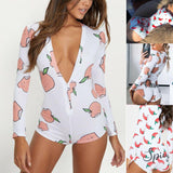 printed deep v neck long sleeve button casual jumpsuit