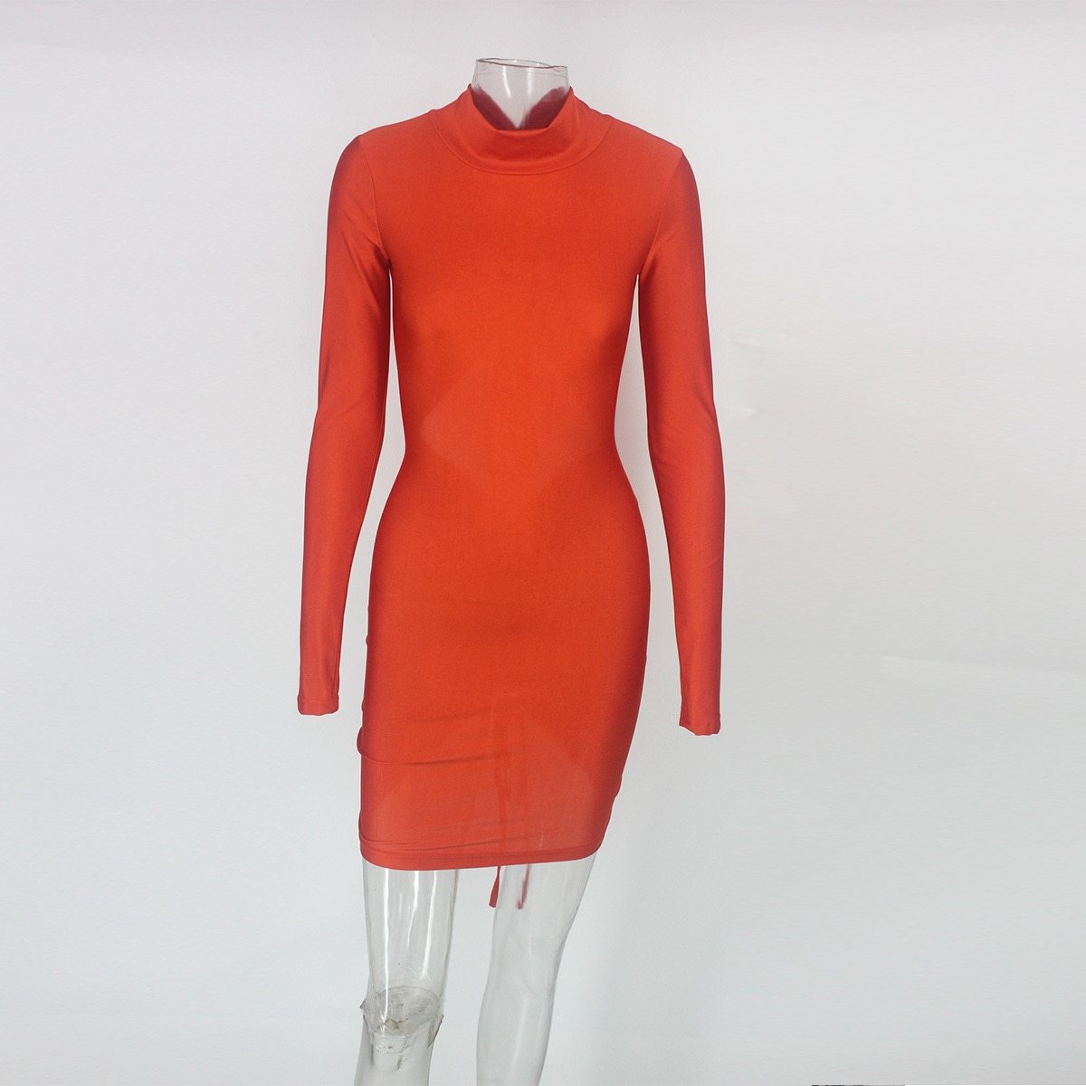 back pleated hollow out long sleeve mini bodycon dress
