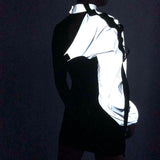 halter buckle reflective smock one shoulder holographic hoodie