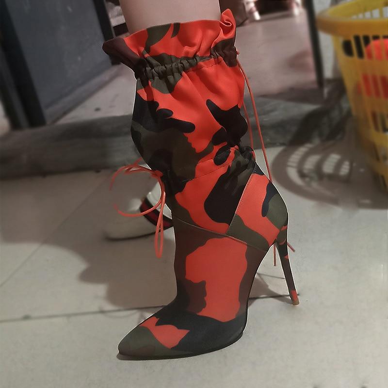 pointed toe stiletto lace up printed ankle boot