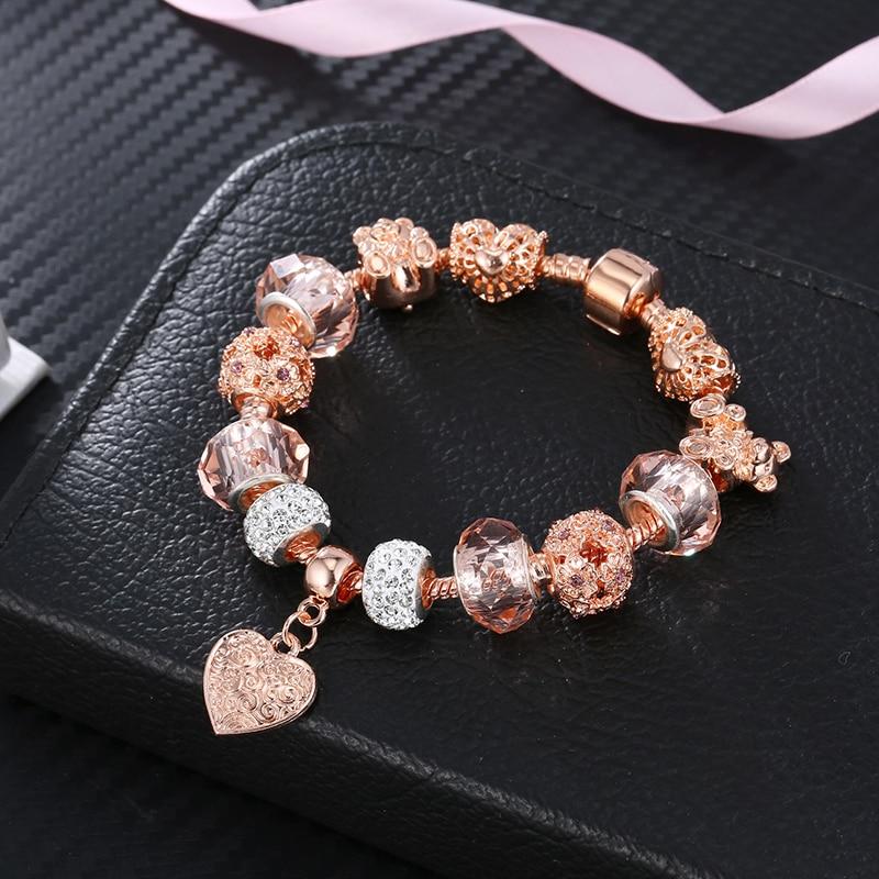 handmade crystal bear heart snap button charm bracelet