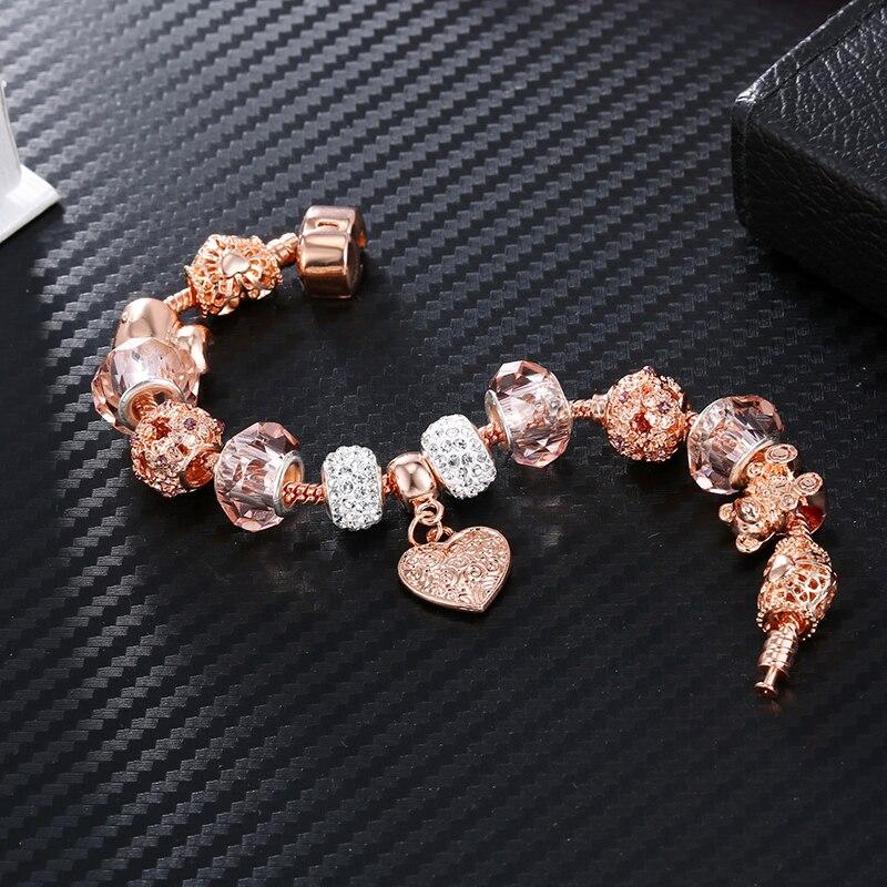 handmade crystal bear heart snap button charm bracelet