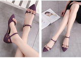 floral pointed toe buckle strap jelly flats