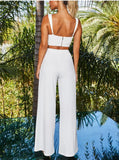 two piece ribbed push up bralette long wide pants set