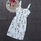 floral striped square neck sleeveless button bodycon dress
