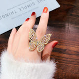 shinny crystal butterfly open adjustable ring