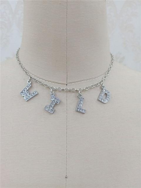 letter pattern crystal link chain choker necklace