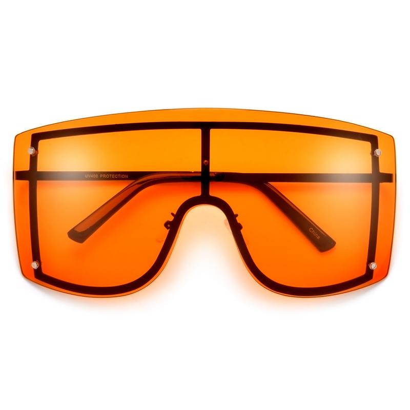 oversized rimless metal one piece gradient lens visor sunglasses