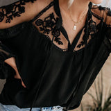 chiffon mesh lace lantern sleeve transparent boho loose blouse