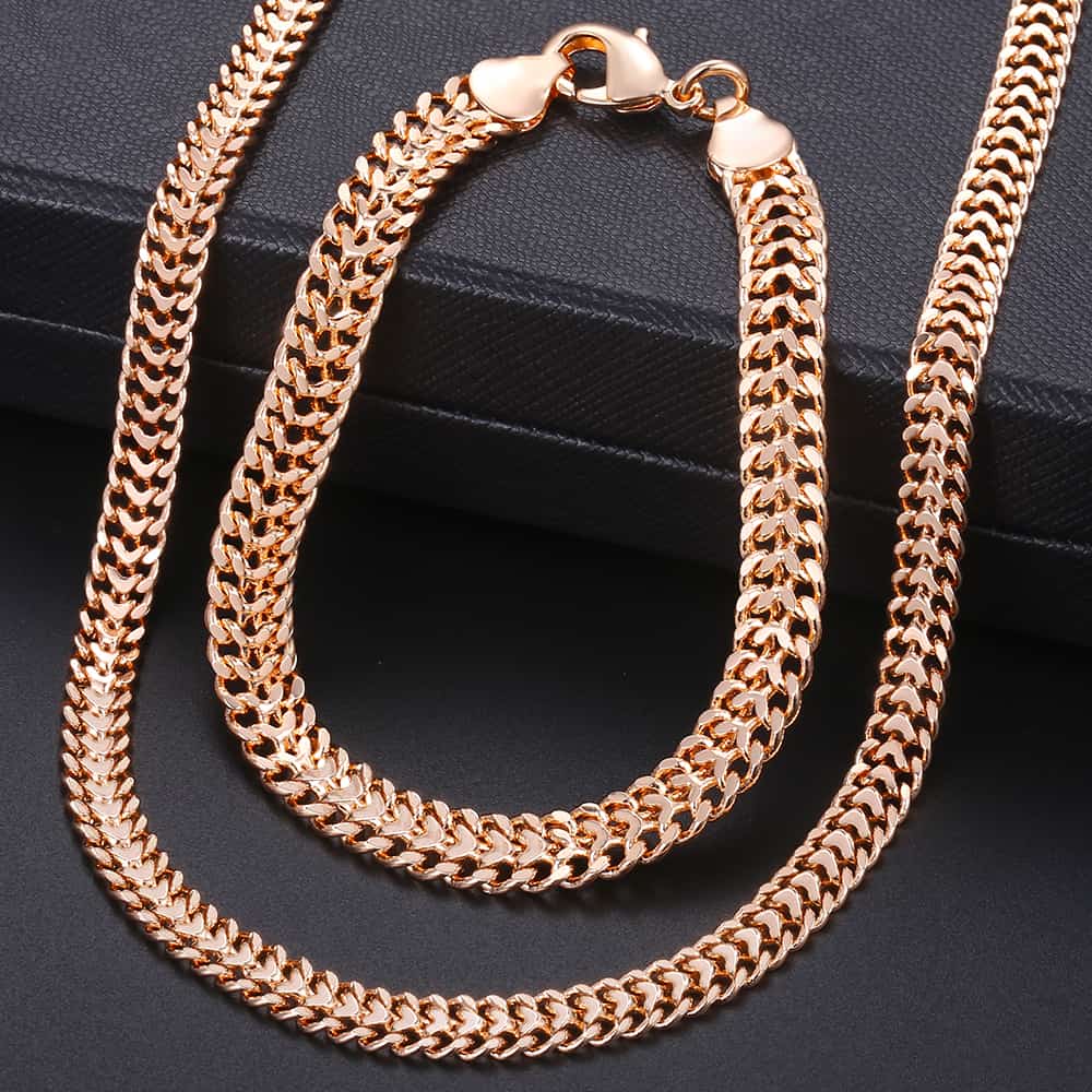 double gold filled weaved chain bracelet necklace jewelry set
