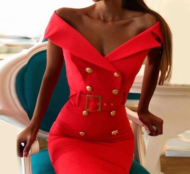 solid double breasted buttoned sash belt bodycon dress