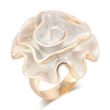 rose shape geometric white enamel ring