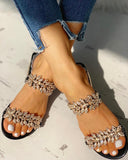 crystal bead double strap fretwork heeled sandal