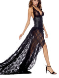 sheer floral lace v neck wetlook faux pu leather party dress