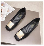 square toe shallow buckle casual slip on ballet flats