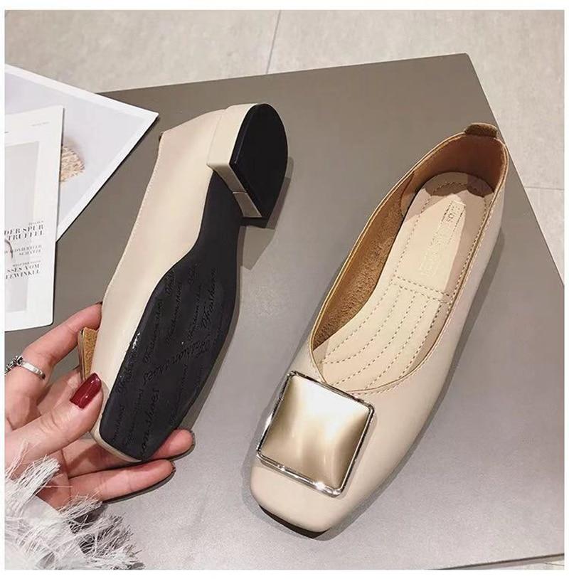 square toe shallow buckle casual slip on ballet flats