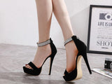 rhinestone crystal ankle strap zip back high heeled sandals