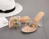 crystal diamond slides clear pvc transparent peep toe high heeled sandals
