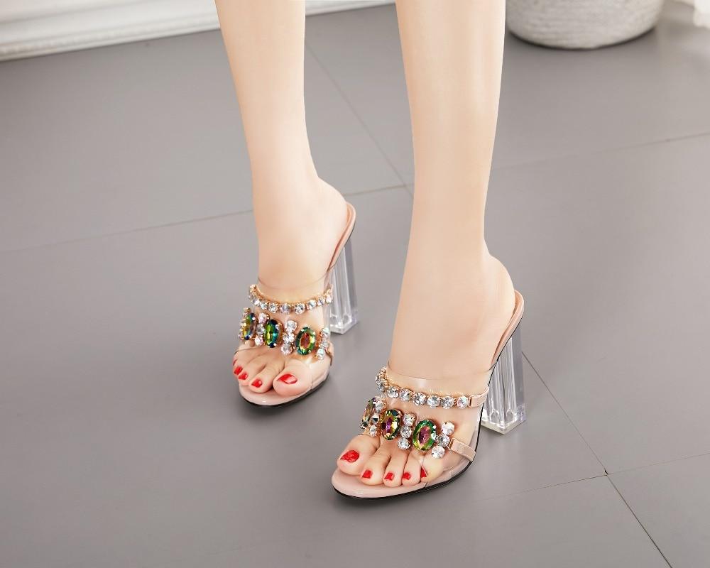 crystal diamond slides clear pvc transparent peep toe high heeled sandals
