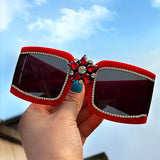 vintage diamond flower rhinestone mirror lens square sunglasses