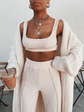 square collar sleeveless ribbed crop top two piece jumpsuit