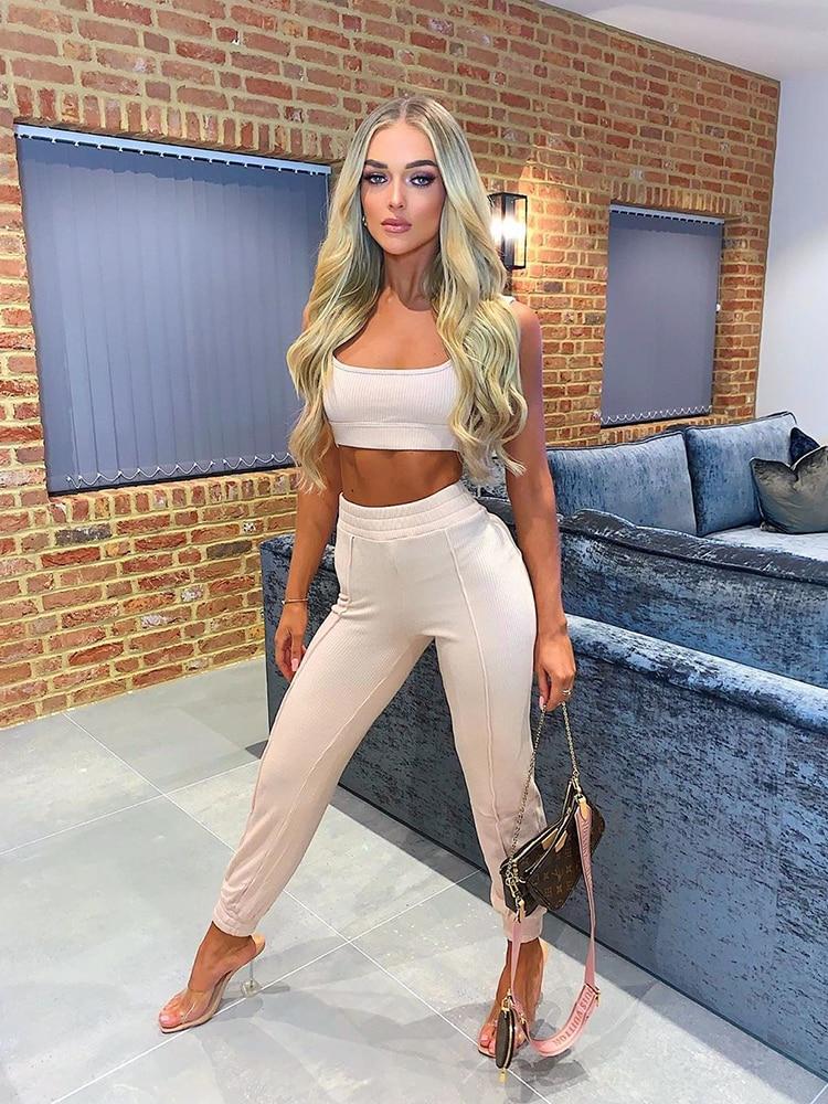 square collar sleeveless ribbed crop top two piece jumpsuit