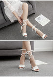 ruffled open toe lace up straps high heeled sandals