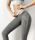 stripe patchwork elastic high waist seamless leggings