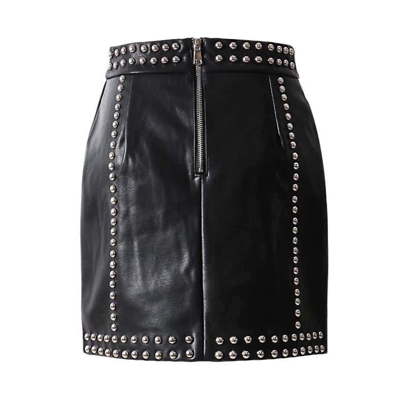 heavy rivets pu leather high waist punk style skirt