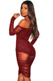 mesh perspective off shoulder strapless bodycon dress