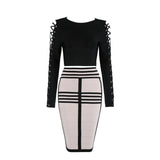 two piece lace up long sleeve crop top geometric high waist skirt set