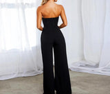 strapless high split backless hollow out slim jumpsuit