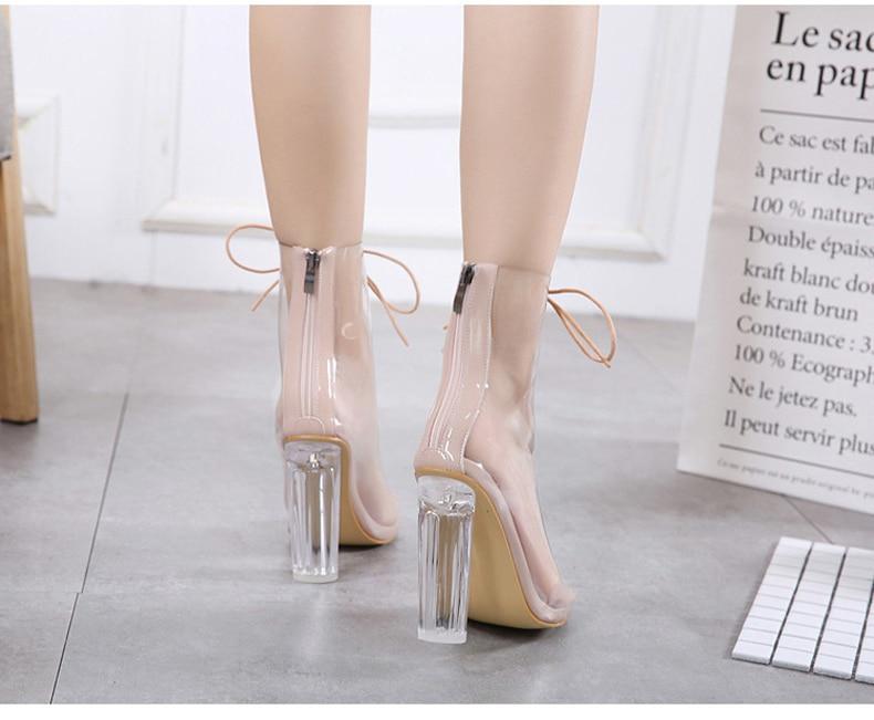 transparent pvc peep toe clear chunky heels lace up ankle boots