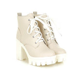 round toe pu leather punk platform lace up high heel ankle boots