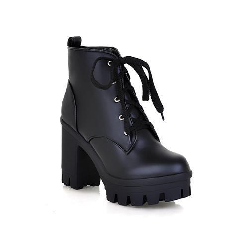 round toe pu leather punk platform lace up high heel ankle boots