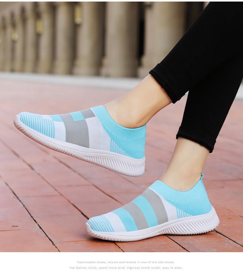 striped knitted mesh casual flat slip on shoes