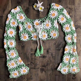 handmade crochet v neck long sleeve crop top