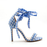 classic scottish plaid cross tied ankle strap high heeled sandals