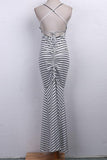 vintage boho striped ruched backless strap maxi dress