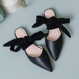 pointed toe flat strap bow sandal