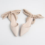 pointed toe flat strap bow sandal