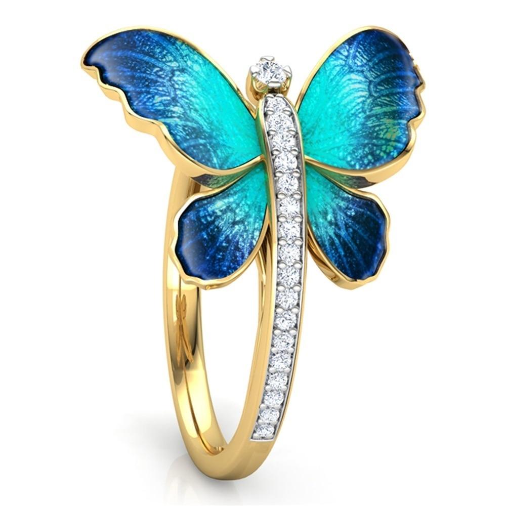 gorgeous enamel butterfly design crystal ring