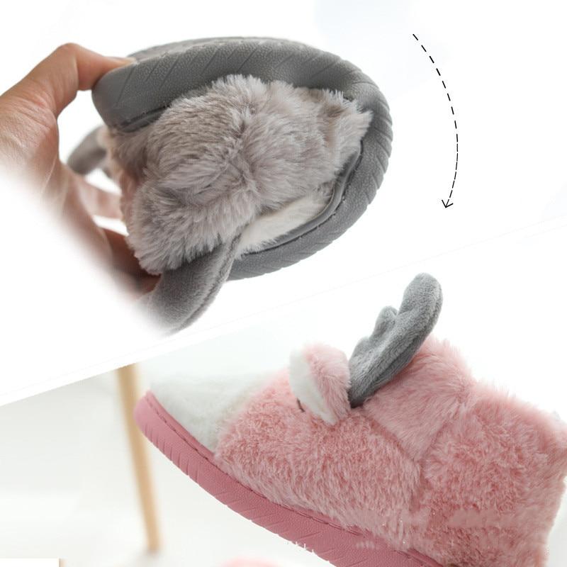 furry plush soft anti slip cartoon deer indoor home slippers