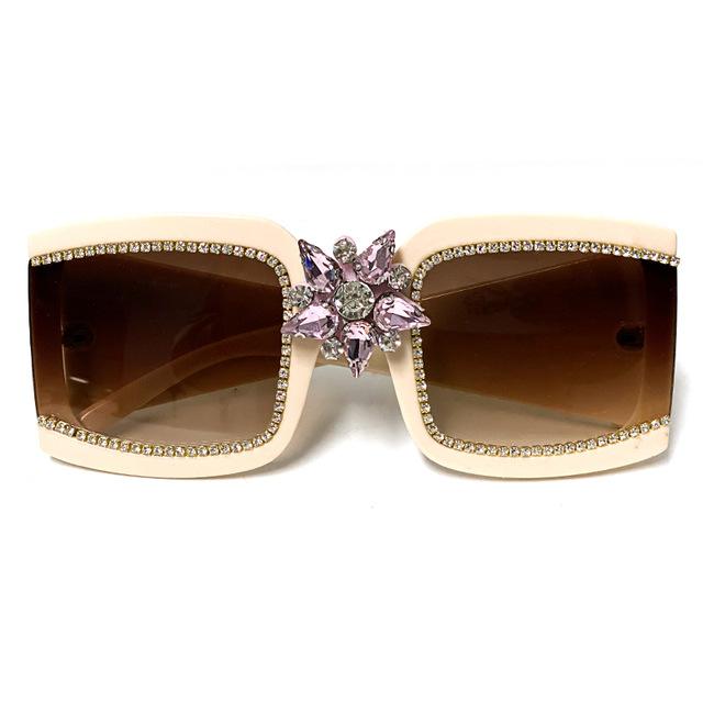 vintage diamond flower rhinestone mirror lens square sunglasses