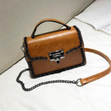 retro chain details pu leather square shaped flap handbag