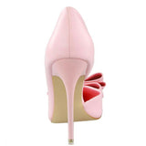sweet bowtie pointed toe patent leather side cut outs shallow high pumps heels