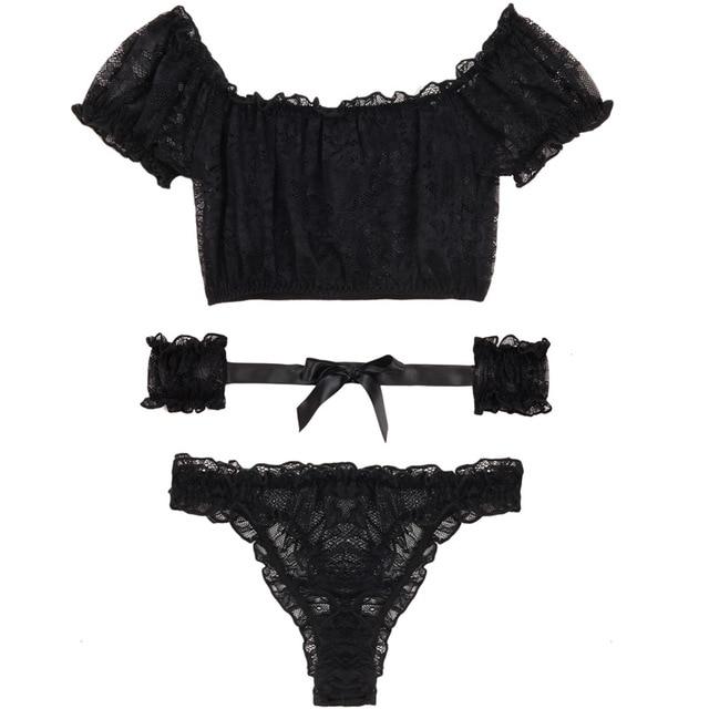 lace strapless short sleeve top low waist nightwear lingerie