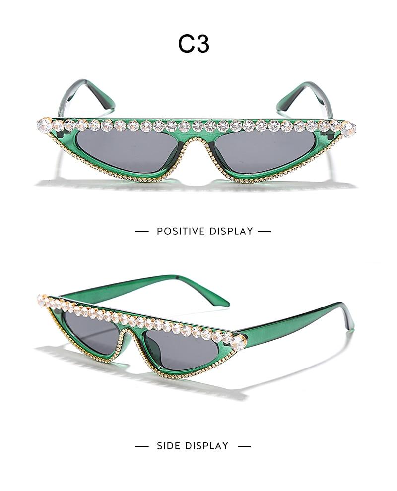 luxury diamond edged retro frame small cat eye sunglasses