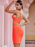 strapless hollow out bodycon dress